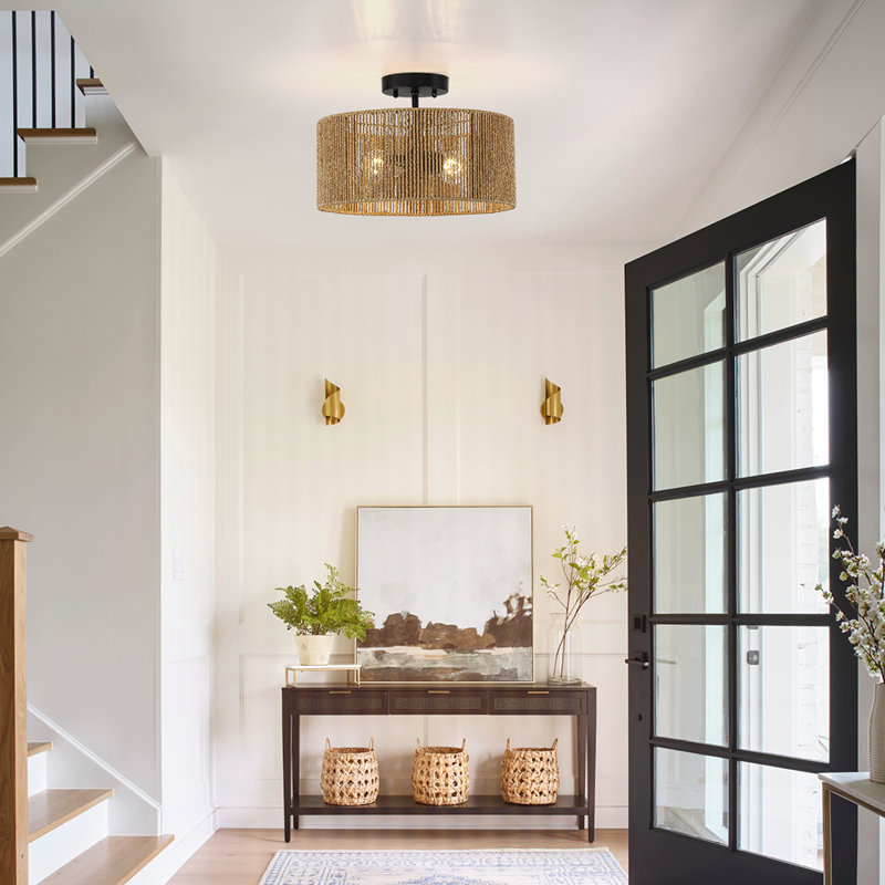 Rattan Semi Flush Mount, Natural