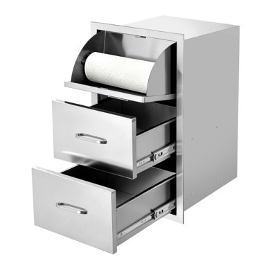 Stainless Steel Kitchen Cabinet With 3 Drawers And Built - In Paper Towel Holder, 17wx30hx21d, Stylish Design For Countertop Or Under Ideal Boats, Storage