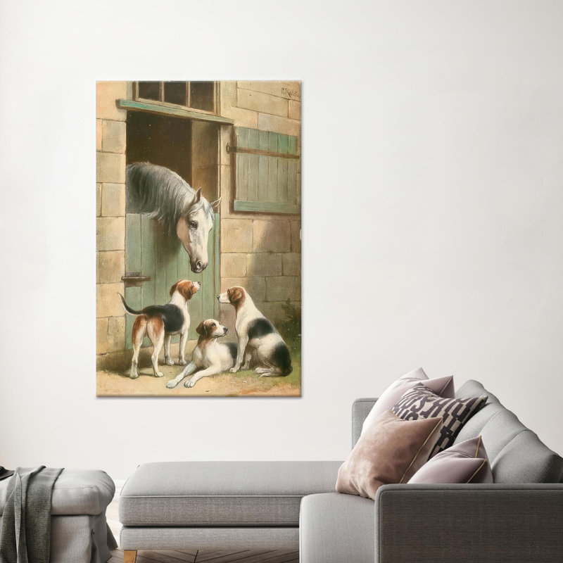 Toile imprimée: art mural en verre cheval et chien élégant, 1P, Hauteur : 102,4 pouces x Largeur : 47,3 pouces