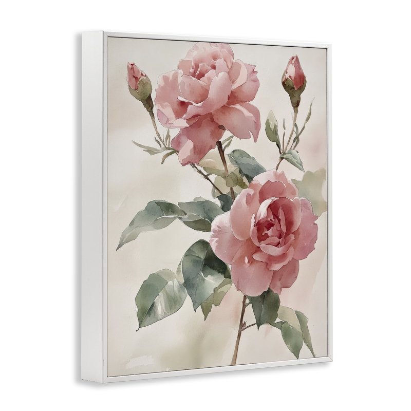 «Pink Watercolor Roses and Buds», dessin de Petal Prints Design, H 30 po x l 24 po