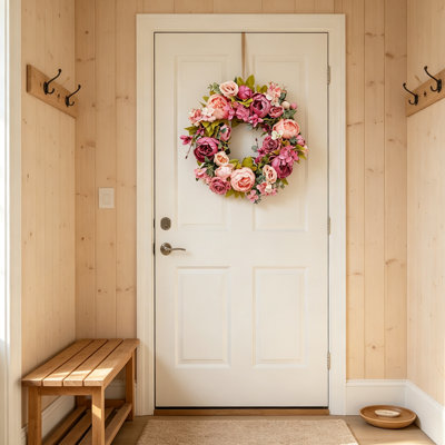 17.72" Artificial Floral Wreath for Front Door, Faux Peony Rose Hydrangea Flower Wreath for Indoor Outdoor Wedding Wall Window Home Decor