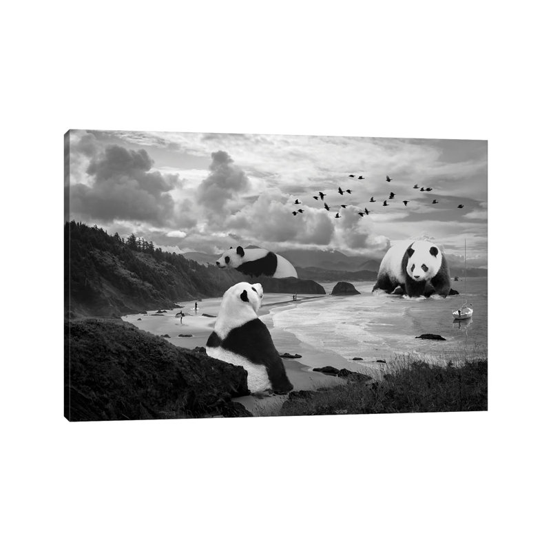 Giant Panda At The Beach by David Loblaw - Wrapped Canvas Print, 20.32 cm H x 30.48 cm W