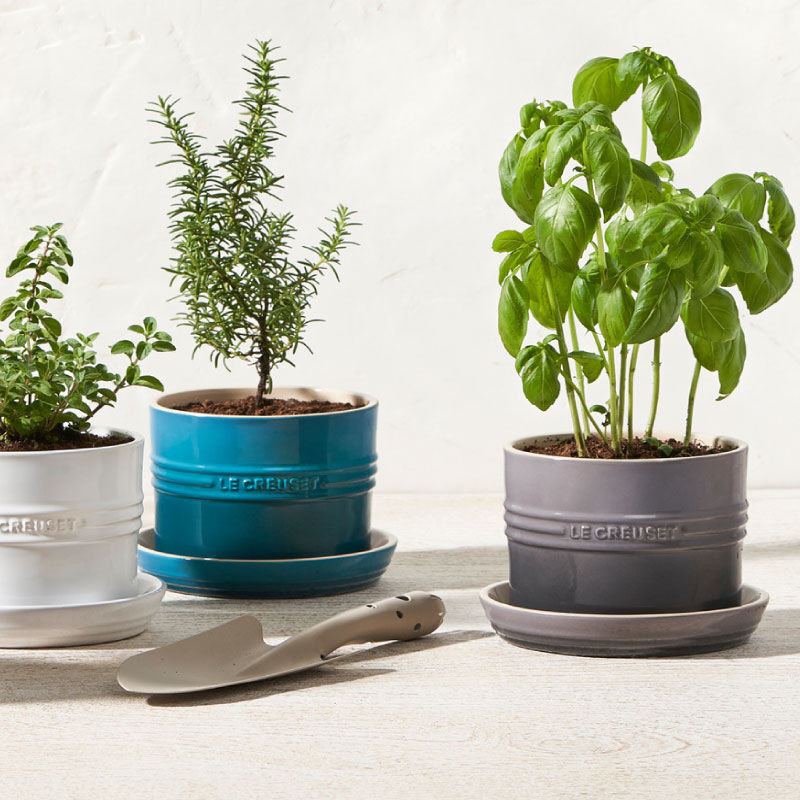 Le Creuset Enameled Stoneware Pot Planter, Oyster