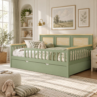 Meadowlark Twin Wooden Daybed with Guardrails and Twin Pull Out Trundle
