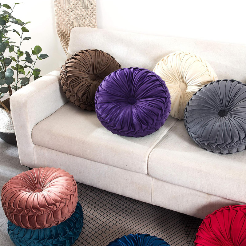 Velvet Round Decorative Pillow for Sofa Decor (15-Inch), Purple