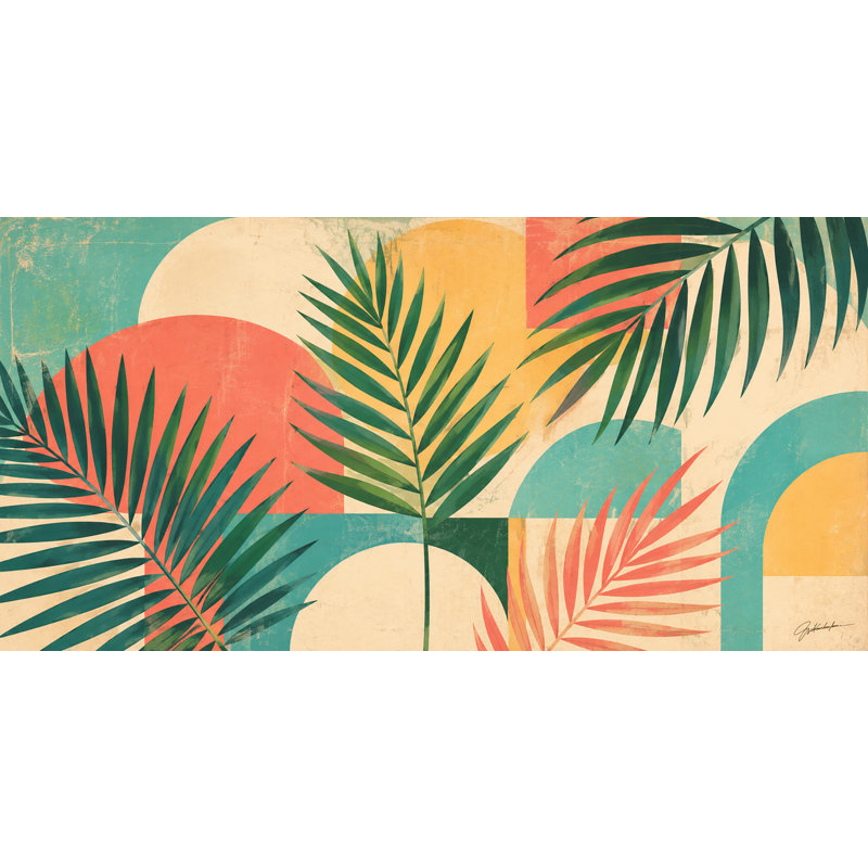 Art mural rétro sur toile, palmier tropical, 27.5"H x 55"W x 1.5"D