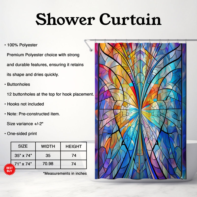 Conception géométrique en verre - Rideau de douche standard 1 pièce, H 74 po x l 71 po