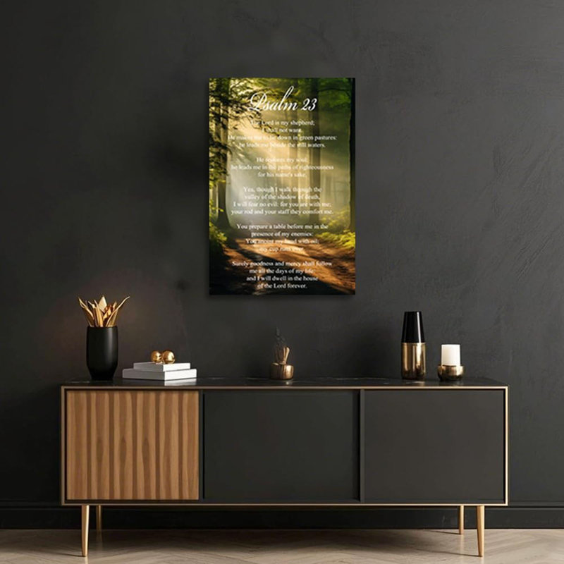 Psalm 23 Wall Art Christian Picture Prints The Lord is My Shepherd Scripture on Canvas Bible Verses Poster Inspirational Religious Artwork for Church Prayer Wall Decor Framed 24"x36"