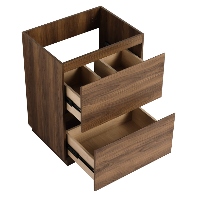 Meuble-lavabo autoportant de 24 po à deux tiroirs en bois d'ingénierie brun