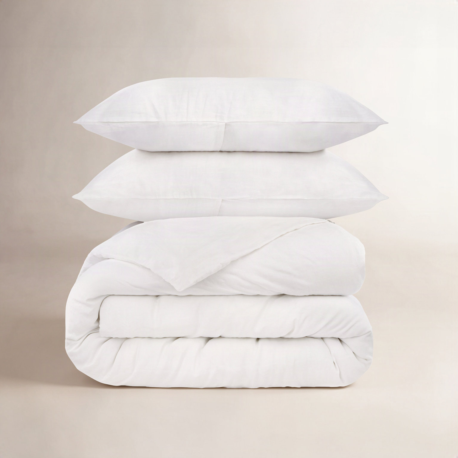 French Linen Duvet Cover Set, Queen Duvet Cover + 2 Standard Pillow Shams, White