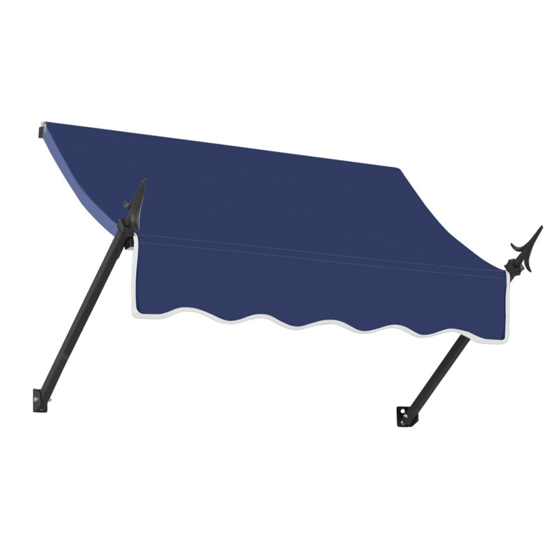 Awntech New Orleans Acrylic Fabric Fixed Awning with Iron Spear Arms, 24" H x 76.5" W x 16" D, Navy