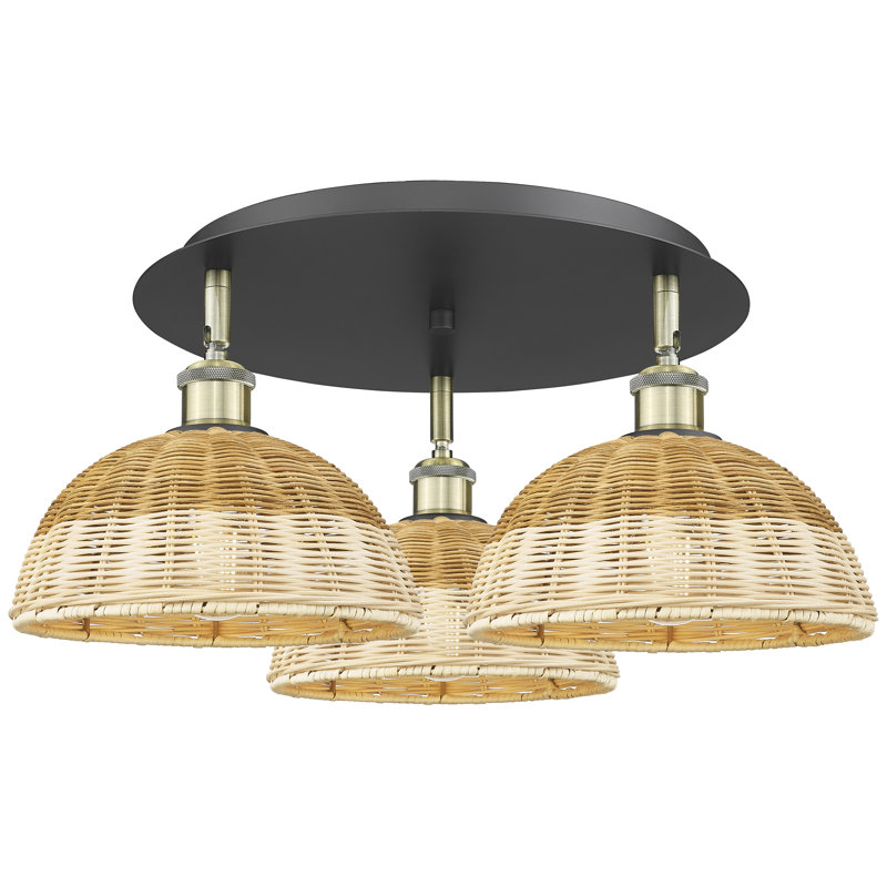 Ballston - Bristol Natural II - 3 Light 21" Flush Mount - Black Antique Brass Finish - Natural Shade, Black Antique Brass