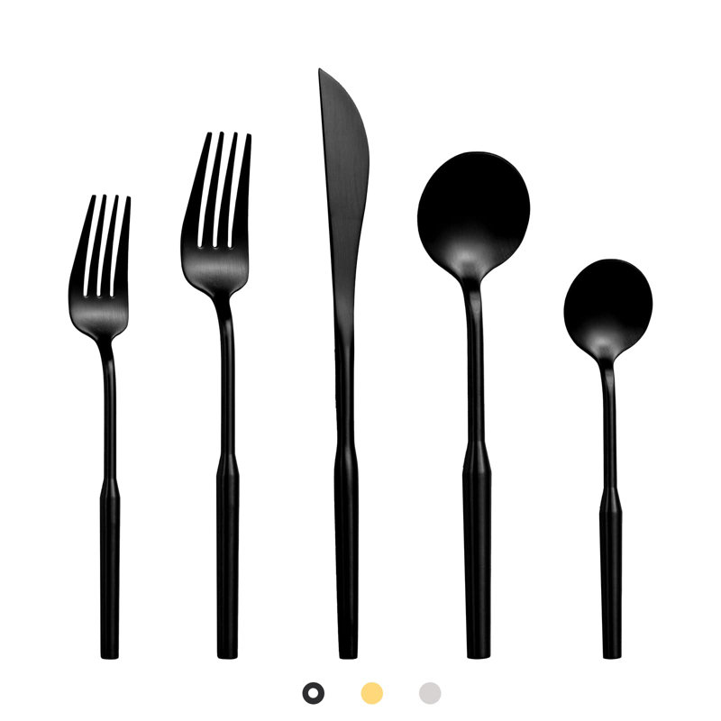 20-Piece Black Stainless Steel Flatware Set, Modern Design, Dishwasher Safe, Rust-Resistant, Service For 4, Ideal For Indoor & Outdoor Use