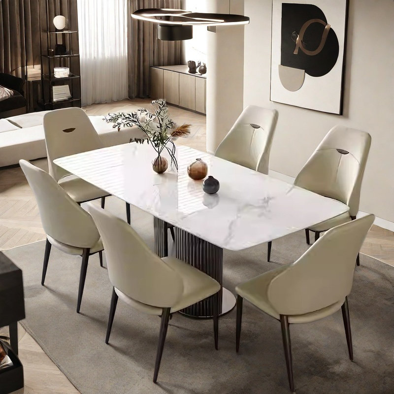 High-end bright rectangular dining table and chair, 29.5"H x 70.8"L x 35.4"W