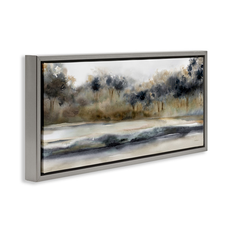 Paysage abstrait dans une nature, Cadre flottant gris lustré, H 11 po x l 25 po