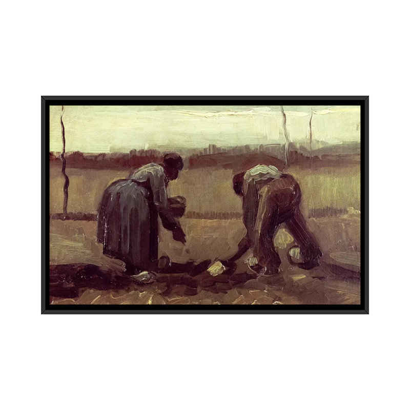 Deux paysans plantant des pommes de terre, 1885 par Vincent Van Gogh - reproduction d'art sur toile tendue, Pas de tapis