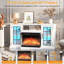 Meuble télé 59 po avec foyer électrique, centre de divertissement panoramique en verre à 3 faces avec foyer pour téléviseur de 65 po ou moins, 12 couleurs de flammes, beaucoup de rangement, chauffe-foyer écoénergétique, blanc