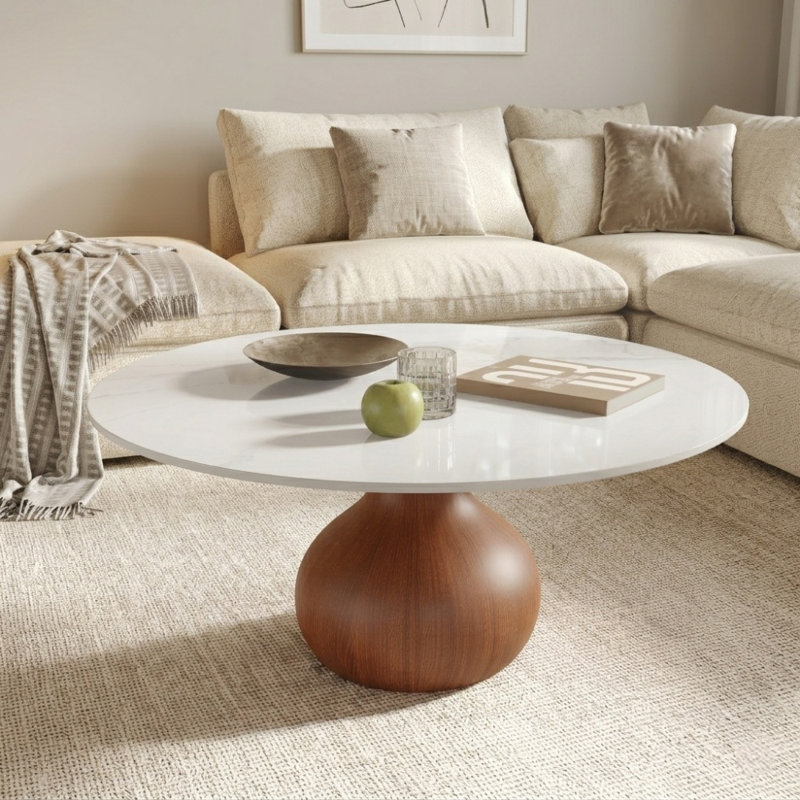 Table basse Jackline Living Mid-Century, H 18,23 po x L 35,43 po x l 35,43 po, Brun pierre à neige brillant
