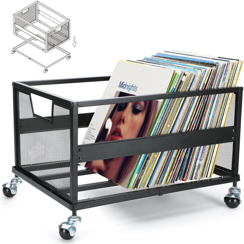 Metal Vinyl Record Storage Crate With Wheels