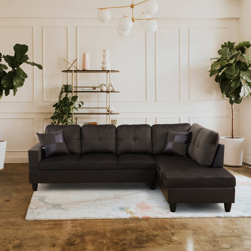 Laurana Dark Brown Flannel And PVC 2 - Piece Upholstered Sectional, Right Hand Facing, Dark Brown Velvet