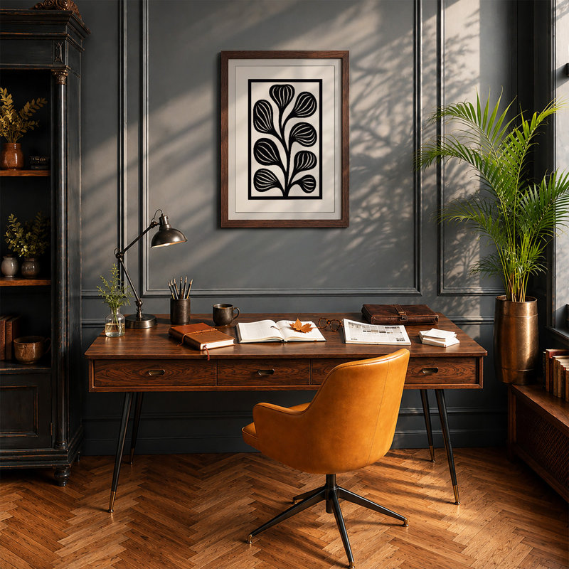 Striped Botanica Botanical - Framed Print, A2 - 59.4 x 42.0 cm, Walnut