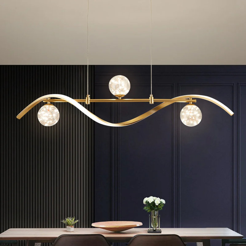 Luminaire suspendu moderne à 4 lumières à DEL avec abat-jour sphérique en verre , H 68 po x l 40,2 po x P 6,3 po