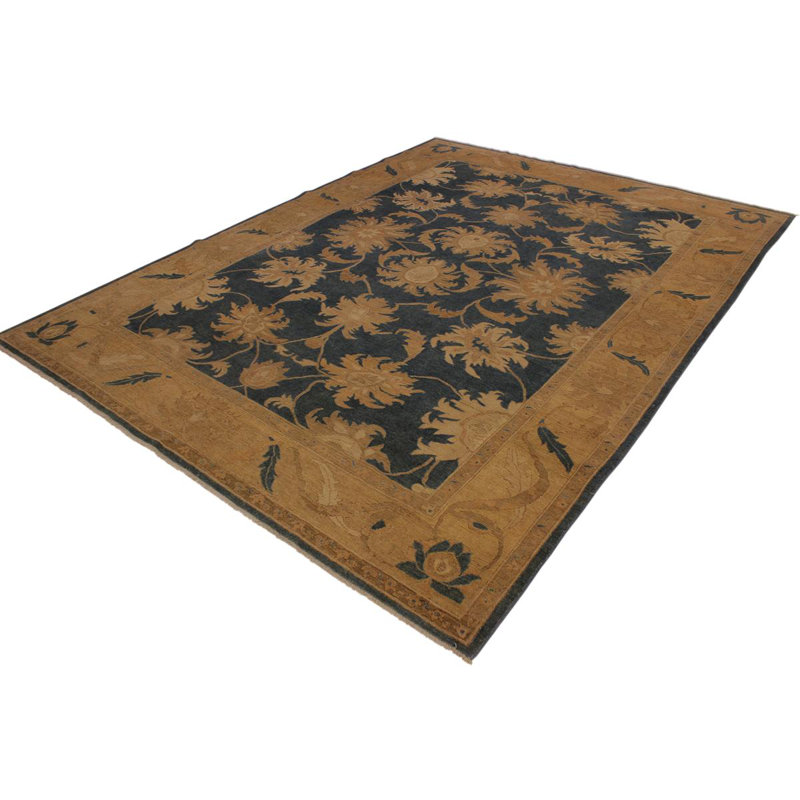 Dortch Oriental Handmade Hand-Knotted Rectangle 9'10" x 13'6" Wool in Blue/Brown