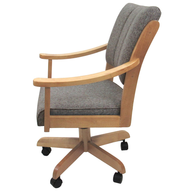 Evteka Dining Caster Chair with Arms, Mojave Gray, Natural