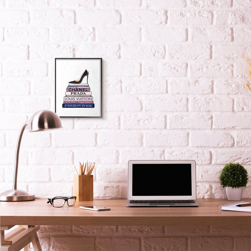 « mode stylisé chaussures bookstack blue purple », impression, Giclée encadrée noir minuit, H 14 po x l 11 po x P 1,5 po