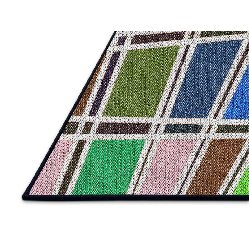 Tapis rose/bleu/jaune à motif, Rectangle 8 pi x 10 pi