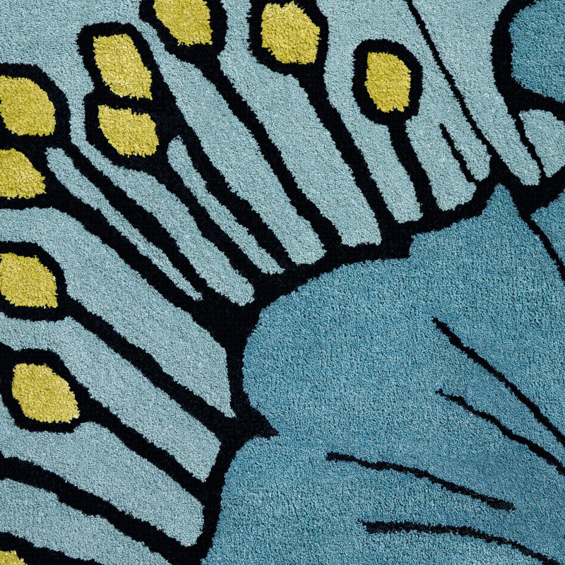 Hand-Tufted Blue Floral Wool and Viscose Area Rug, 5' x 7'