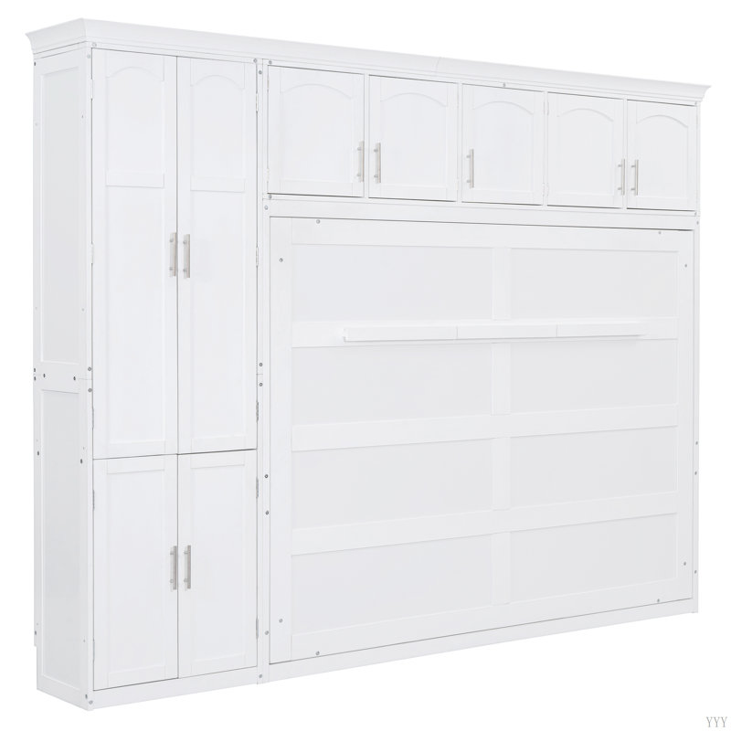 Murphy Bed Wall Bed With Cabinets, White