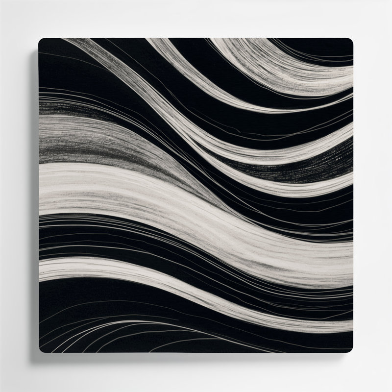 Horizontal Striped Light Grey Dark Grey Black Metal Wall Art, 12" H x 12" W