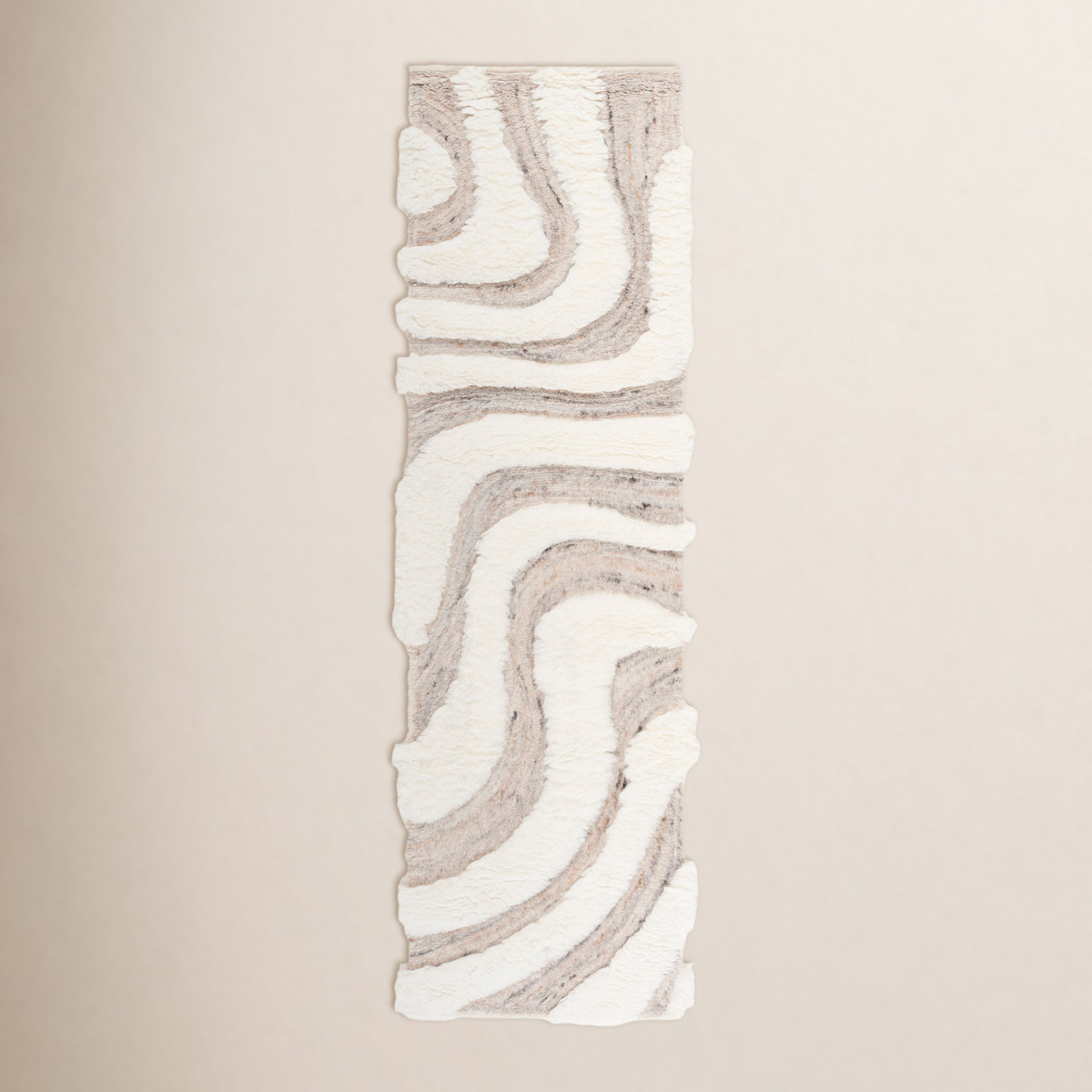 Beige Ivory Hand-Woven Abstract Wool Rug, Runner 2'3" x 8'