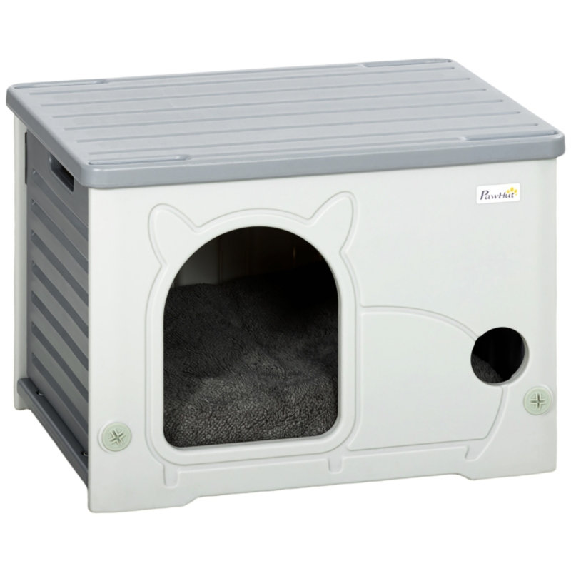 Stackable Indoor & Outdoor Cat House Shelter with Removable Cushion, Grey