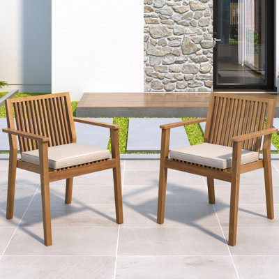 Patio Chair Of 2 - Wood Frame, Comfortable Seating With Removable Waterproof Covers, 400 Lbs Per Chair, Brown Color, Ideal For Patios Piece Wood, , Washable Outdoor Gatherings And
