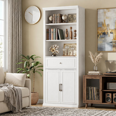 72" H x 28" W Wood Double 6-Tier Bookcase with Drawer