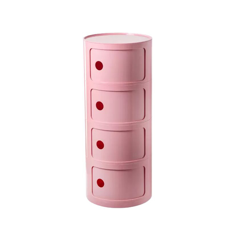 4 Pack Stackable ABS Storage Drawers – Round Modular Cabinet for Bedroom & Living Room, Pink