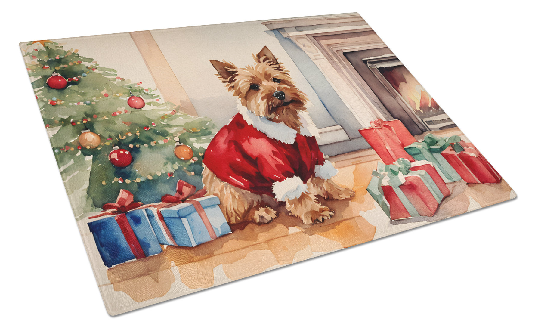 Caroline's Treasures Norwich Terrier Cozy Christmas Glass Cutting Board ...