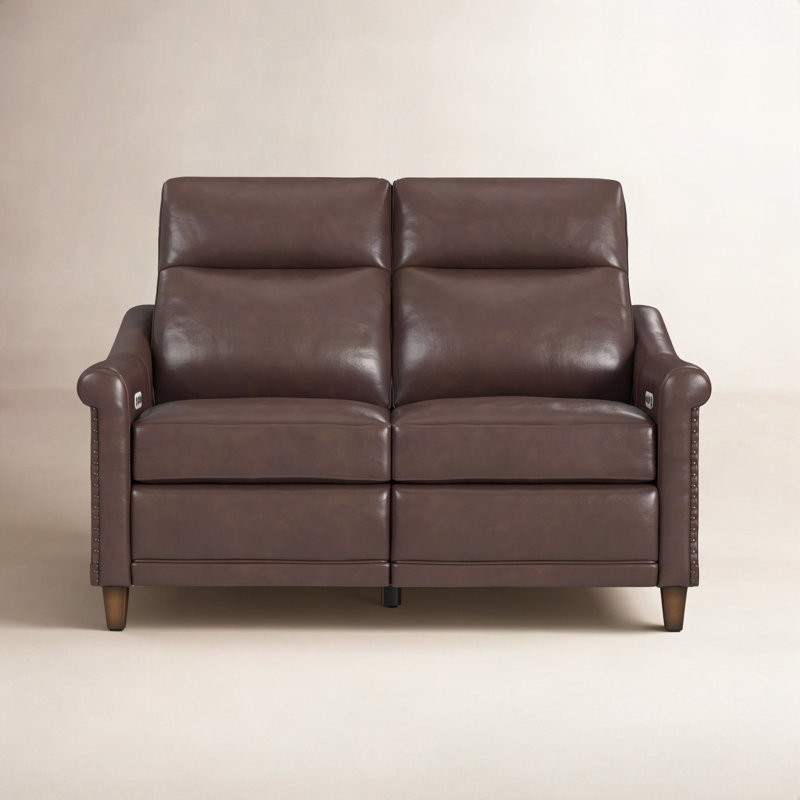 Causeuse inclinable électrique en cuir Elizabeth, Cuir véritable brun