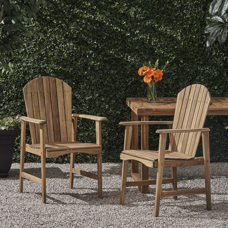 Outdoor Weather Resistant Acacia Wood Adirondack Dining Chairs (Set of 2), Perfect for Patio and Backyard Relaxation, Natural