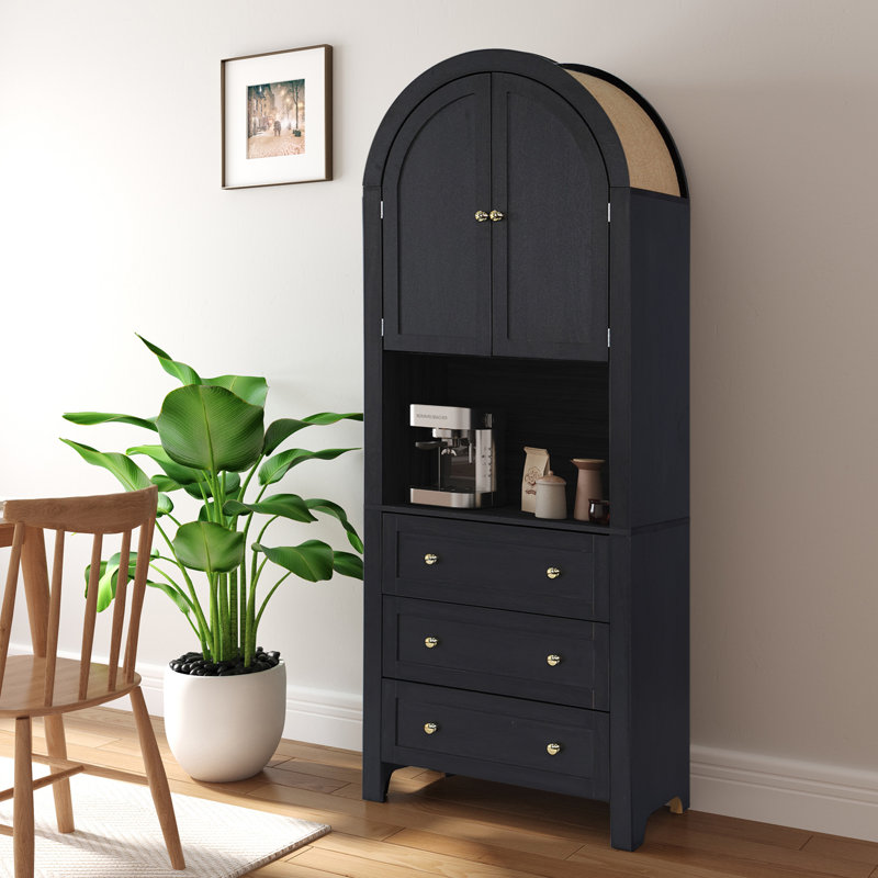 Armoire de rangement arquée Evana, Noir, Doré