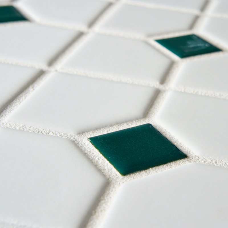 Carreau de mosaïque en porcelaine nid d'abeille pour mur et plancher 11 po x 11 po Oxford, Blanc / Vert