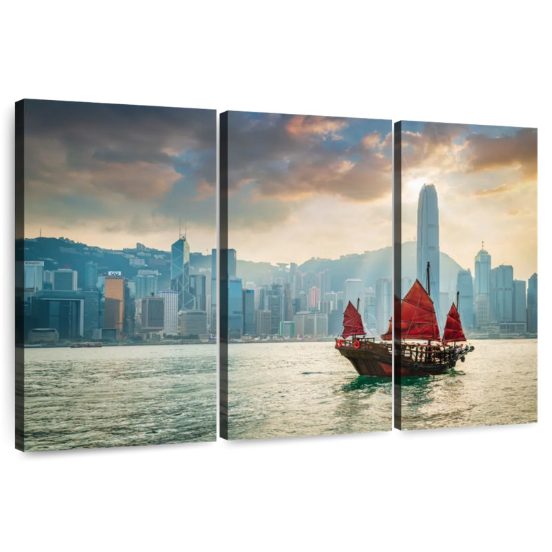 Mehar Red Sail Junkboat In Hong Kong, 36" H x 57" W