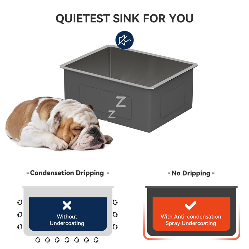 23" L x 18" W Undermount Bar Sink Single Bowl Prep Sink 16 Gauge Stainless Steel Kitchen Bar Sink, Silver