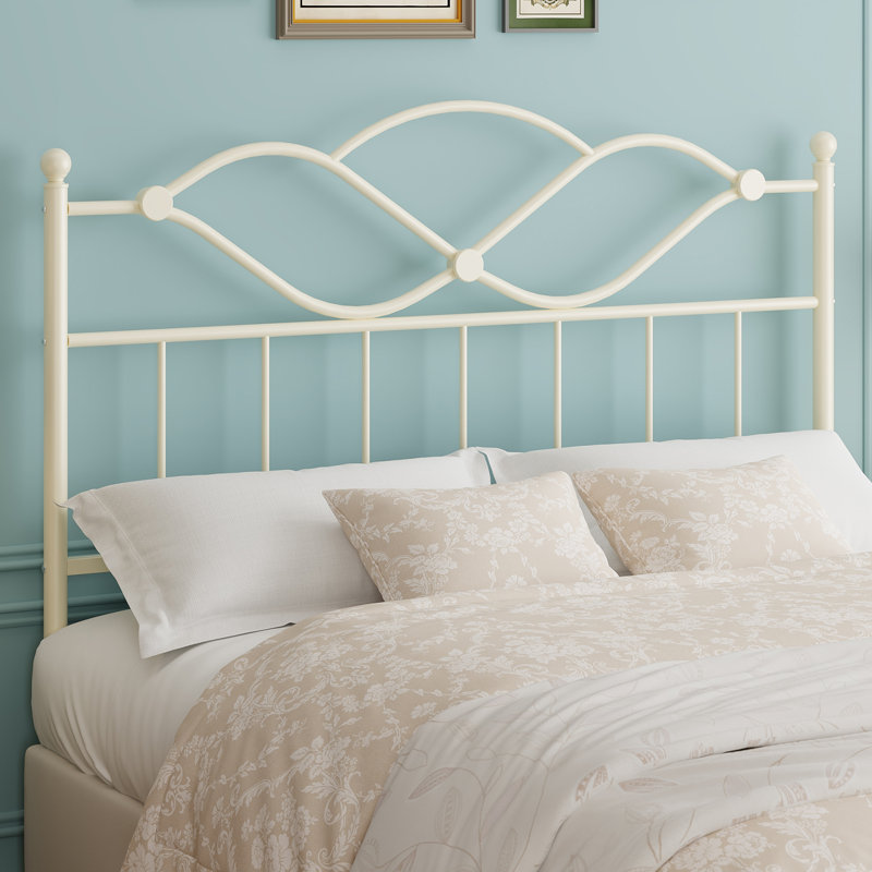 Modern & Retro Design Metal Headboard For Queen Size Bed Frame, Beige