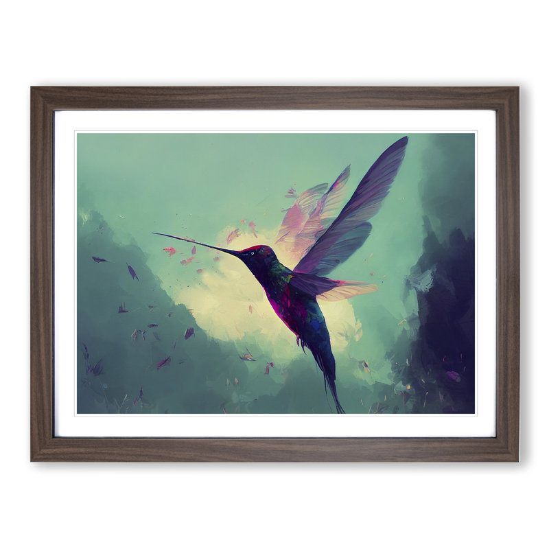 Hummingbird Vol.6 Abstract - Single Picture Frame Painting, 34cm H x 46cm W x 2cm D, Walnut