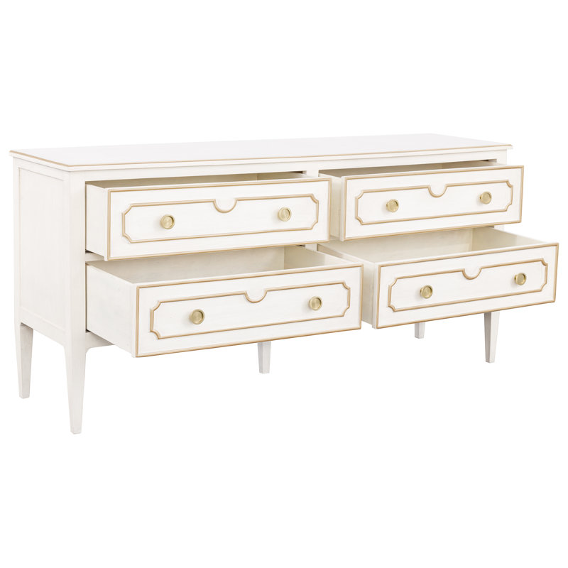 Camille 4 Drawer 72" W Double Dresser, Linen/Gold