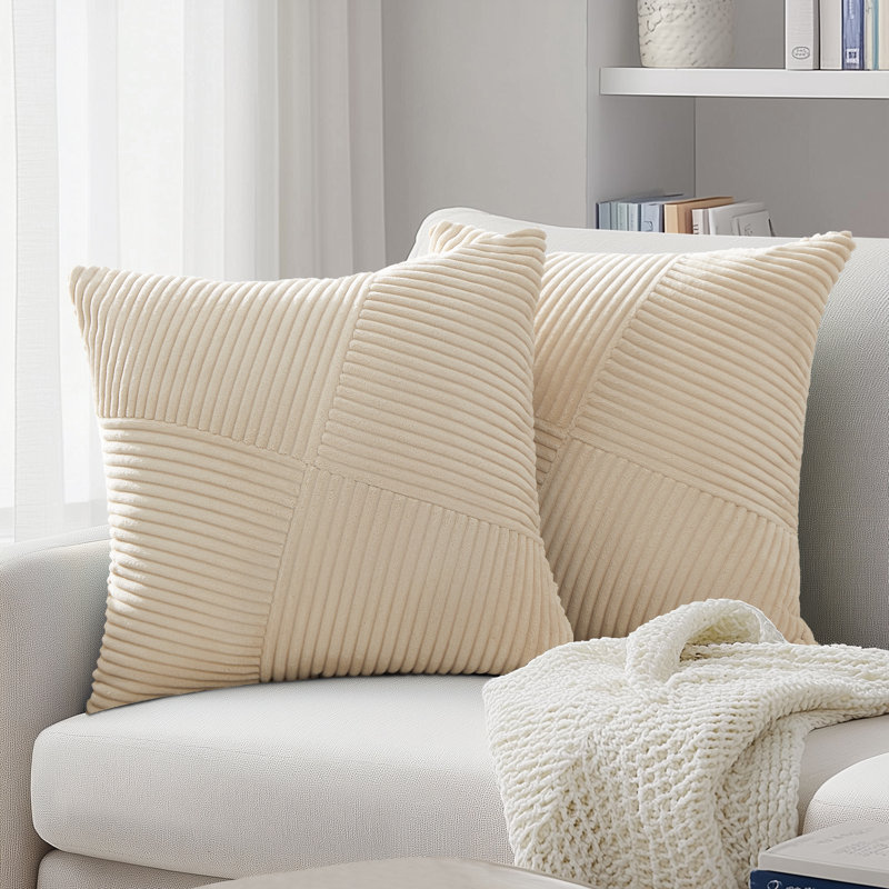 Corduroy Throw Pillow Covers,Soft Corduroy Couch Decorative Pillow Covers Windmill Textured Striped Cushion Cover,Set of 2
