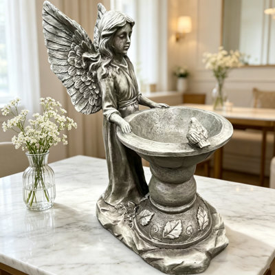 15.35" High Garden Fairy Figurine With Bird Feeder